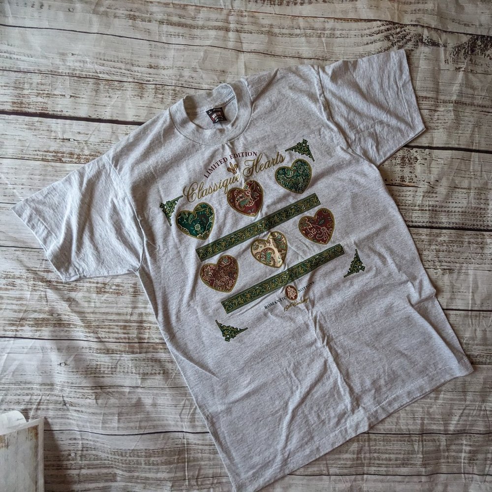 Vintage Single Stitch T-shirt Classique Hearts - Large